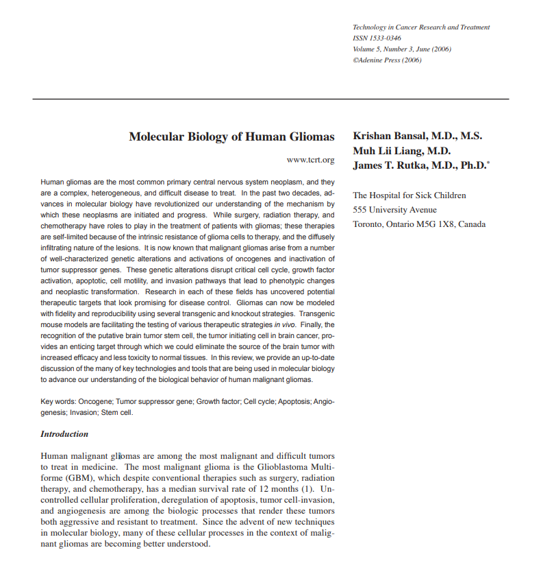 人类胶质瘤的分子生物学（Molecular Biology of Human Gliomas）