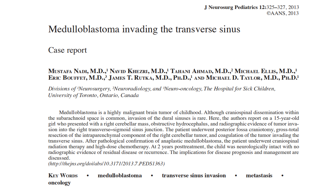 髓母细胞瘤侵犯横窦1例报告（Medulloblastoma invading the transverse sinus