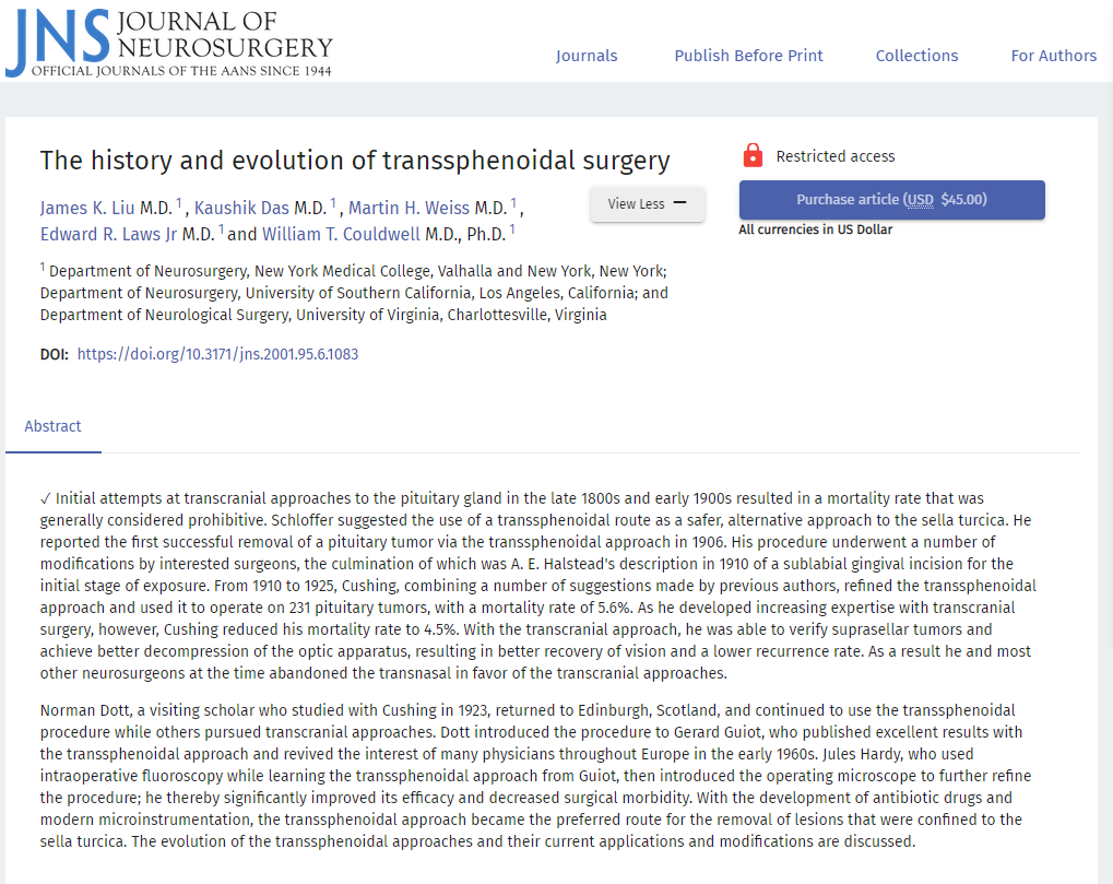 经蝶窦手术的历史与演变