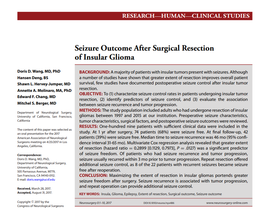 岛叶癫痫术后癫痫发作