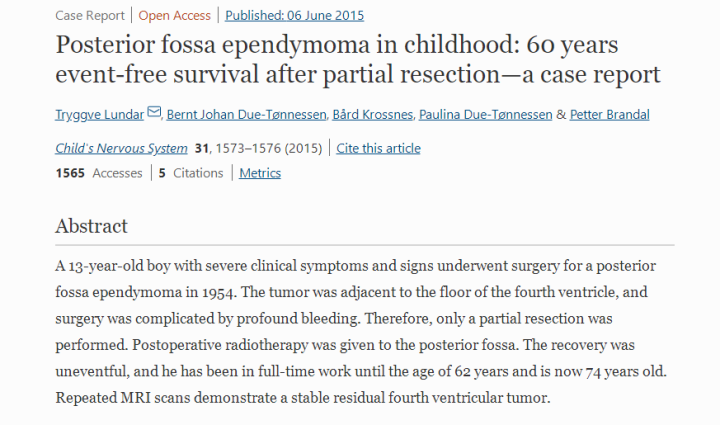 后颅窝肿瘤可以治愈吗？术后60年无复发案例一则