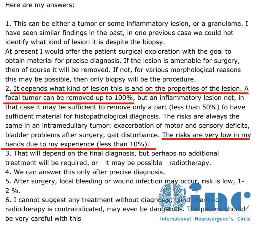 脊髓髓内肿瘤真实案例——巴教授回复