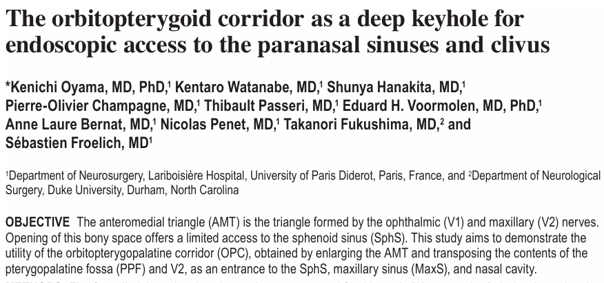 可以通过这个通道改善肿瘤切除的可视化和照明效果。这种新的方法可以成为处理延伸至鼻旁窦的蝶眶区病变的一种选择，特别是在需要精细的颅内操作的病例中。