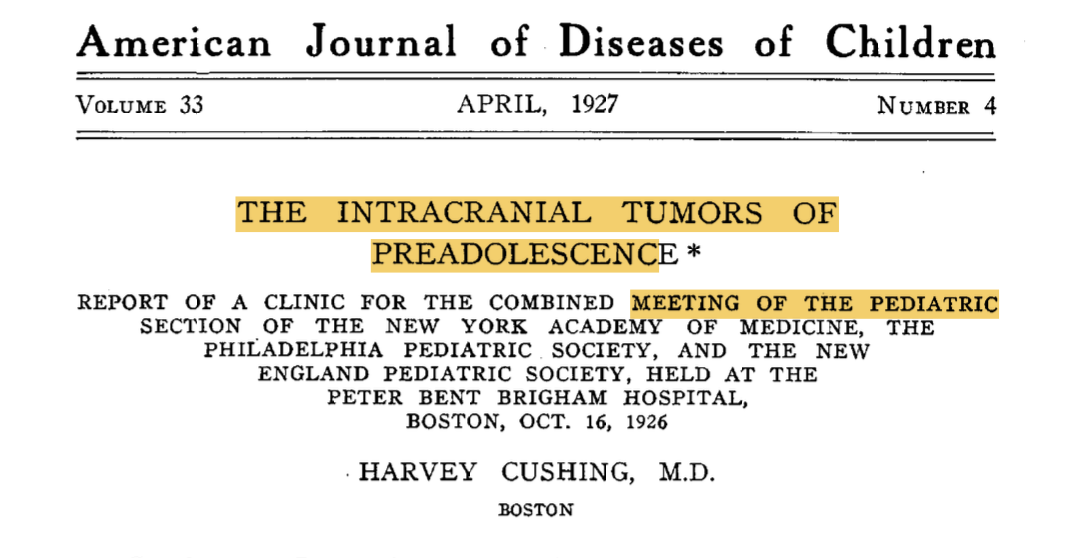 小儿神经外科于1929年正式成立，并在近百年中得到了重大的发展，而这离不开两位享誉中外的神经外科Cushing教授及Ingraham教授所做出的贡献。