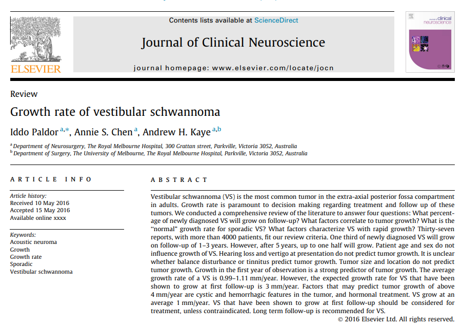 《Growth rate of vestibular schwannoma》
