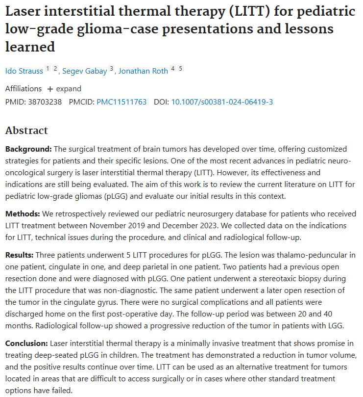 LITT可用作位于手术难以进入的脑深部区域或其他标准治疗方案失败的肿瘤的替代疗法。