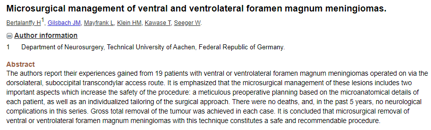 所有枕骨大孔脑膜瘤患者均获得手术全切，且有着满意的术后效果，随访5年，没有病例死亡，也没有任何神经并发症。