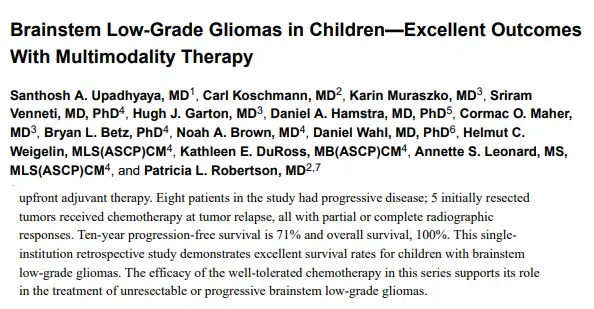 《Brainstem Low-Grade Gliomas in Children-Excellent Outcomes With Multimodality Therapy》