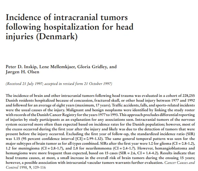 头部创伤会导致脑瘤吗？