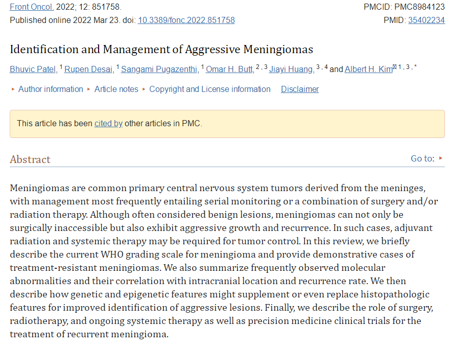 《侵袭性脑膜瘤的识别和管理。Identification and Management of Aggressive Meningiomas》