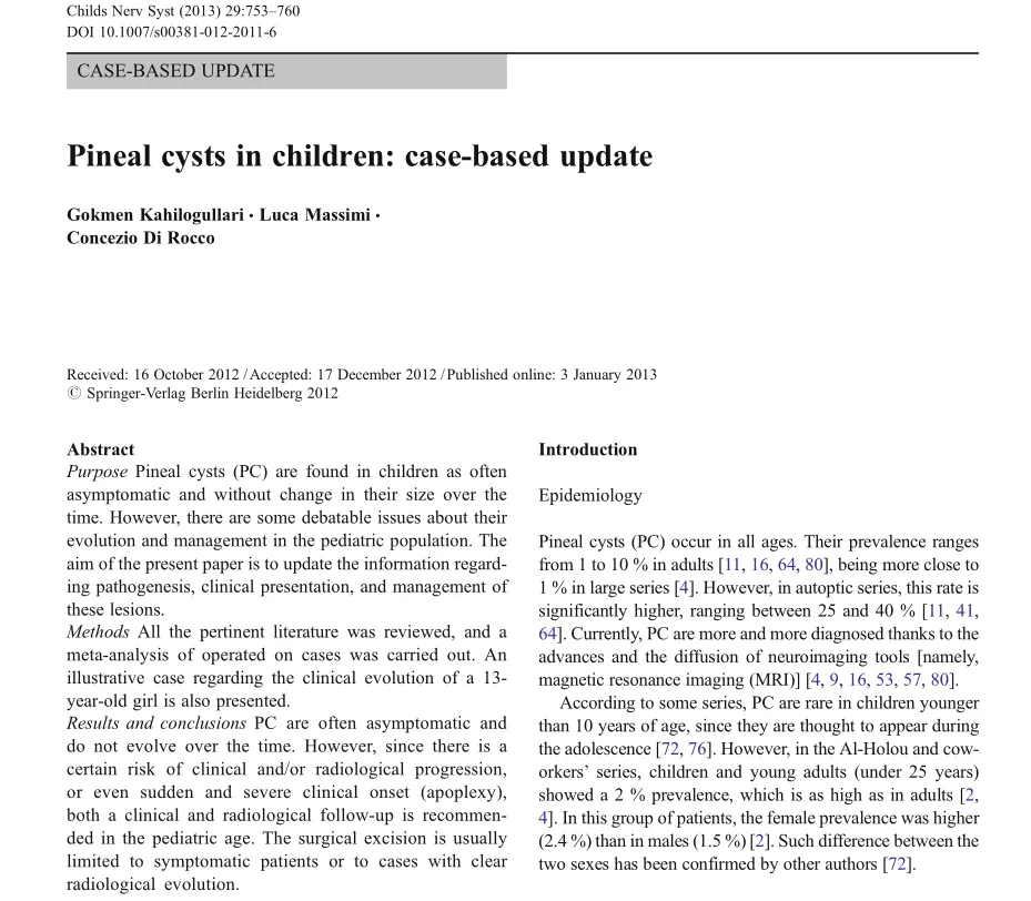 Pineal cysts in children:case-based update