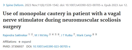 【INC国际大咖研究成果】在合并植入迷走神经刺激器（VNS）的患者中进行神经肌肉性脊柱侧弯手术时使用单极电凝