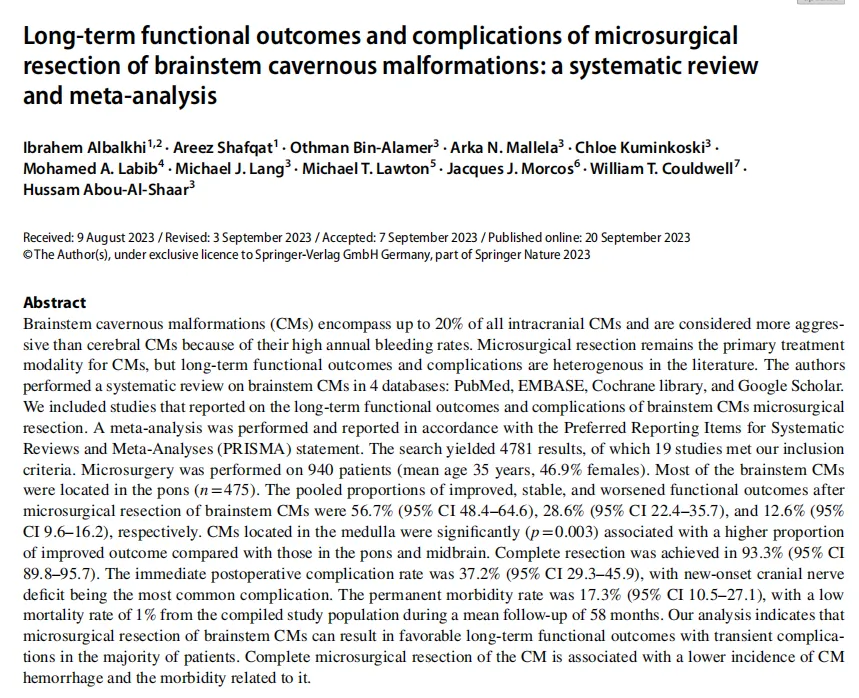 脑干海绵状血管瘤怎么治疗比较好？基于4大数据库分析，手术治疗效果获证实