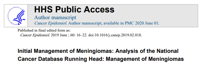 2004-2014年美国国家癌症数据库（National Cancer Database，NCDB）中所有被诊断为脑膜瘤的患者数据