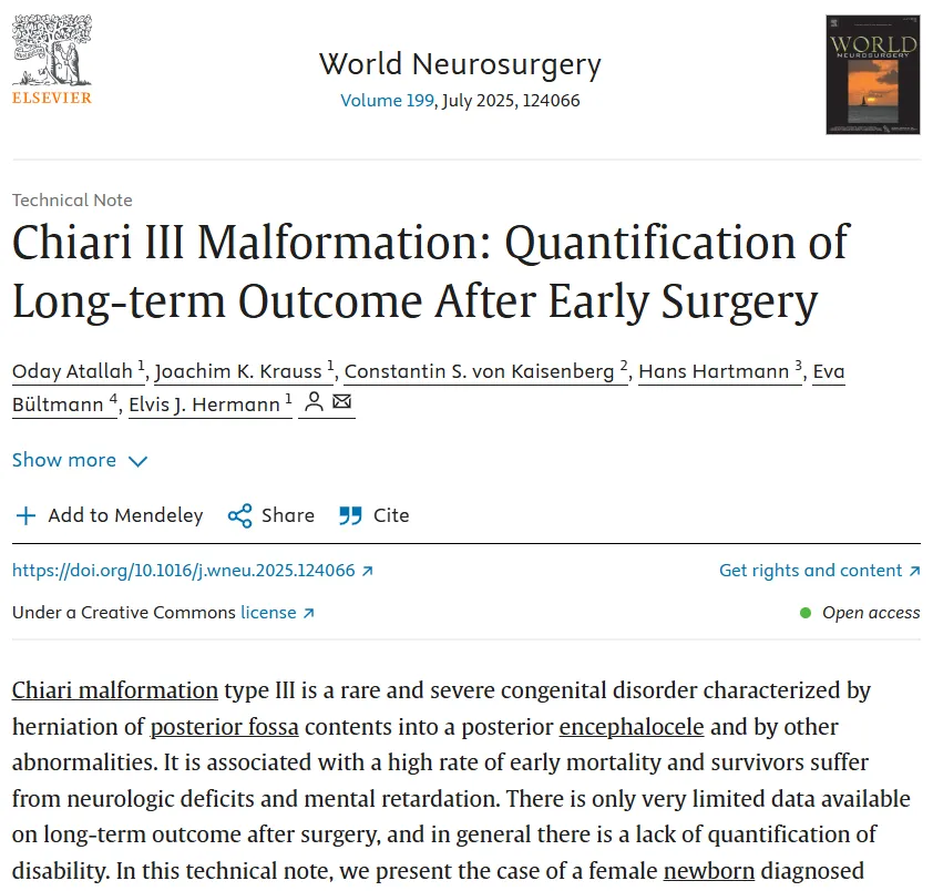 《Chiari III Malformation:Quantification of Long-term Outcome After Early Surgery》