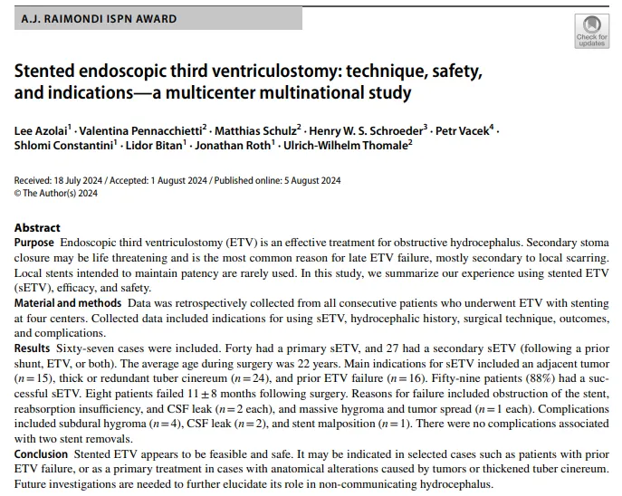 《Stented endoscopic third ventriculostomy:technique,safety,and indications—a multicenter multinational study》