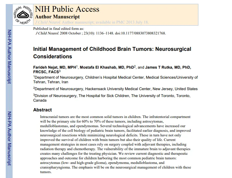 《Initial Management of Childhood Brain Tumors:Neurosurgical Considerations》