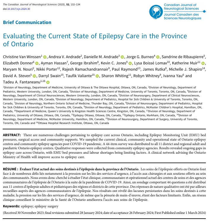 《Evaluating the Current State of Epilepsy Care in the Province of Ontario》
