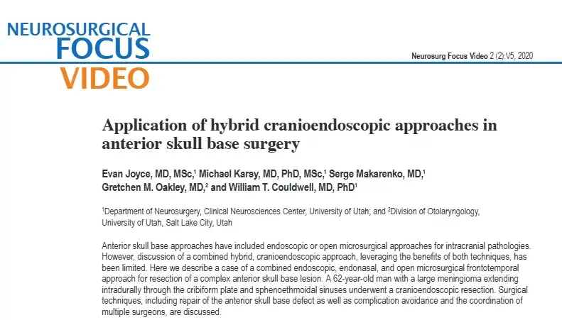 《Application of hybrid cranioendoscopic approaches in anterior skull base surgery》